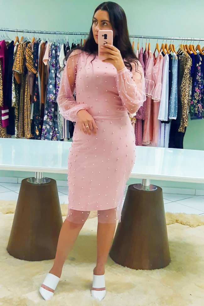 vestido tubinho rosa juliana moda evangelica gisele santana